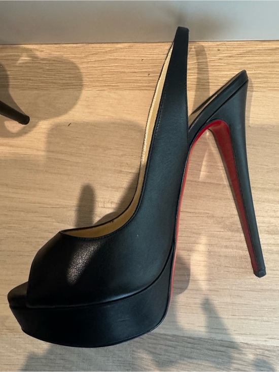 Christian Louboutin Shoes - Christian Louboutin Black Leather Peep-Toe Platform Sandals